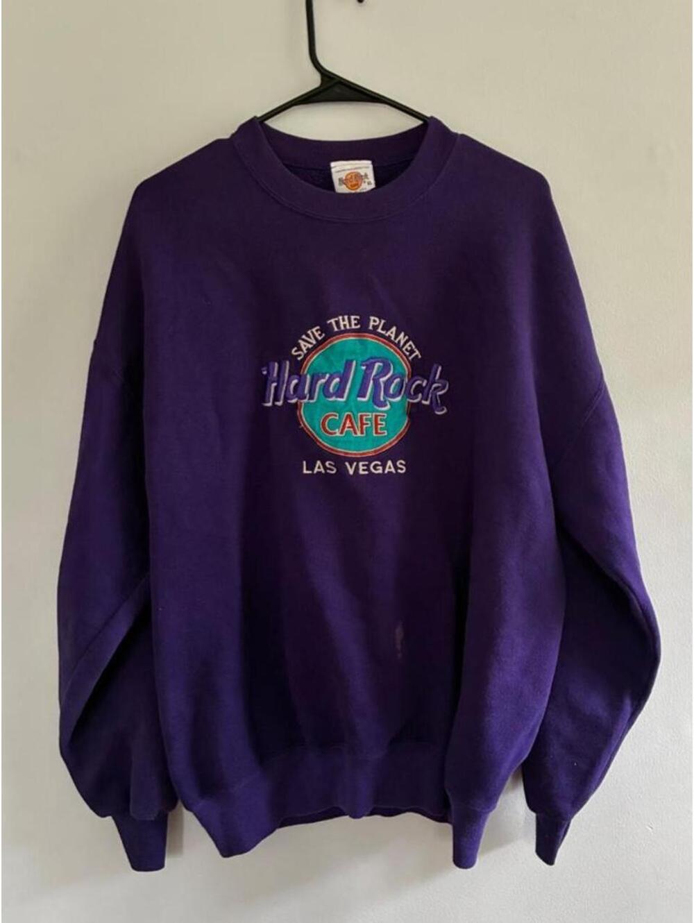 Hard Rock Cafe Las Vegas Women's Purple Sweatshirt XL Save the Planet Vintage
